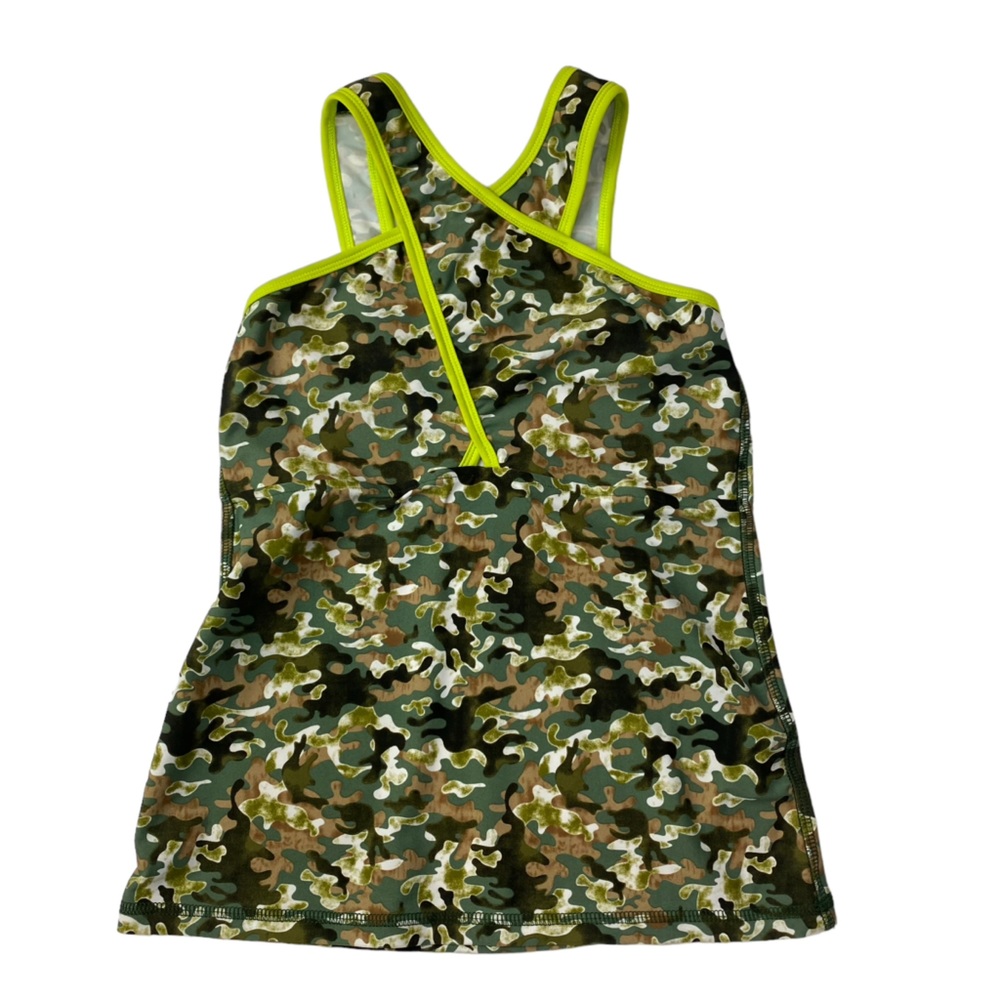 Bpassionit green camo camouflage print tennis workout cross front top sz small